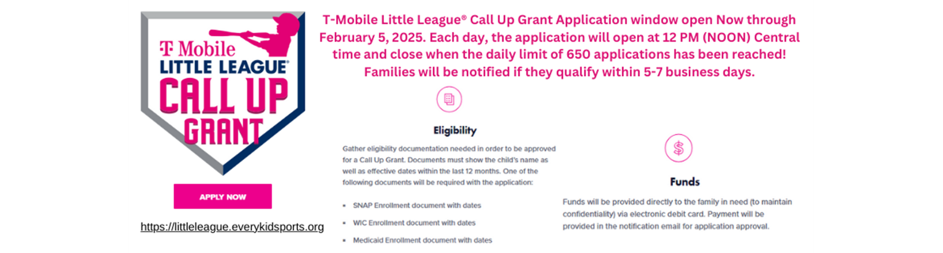 T-Mobile Little League Call Up Grant Open Now