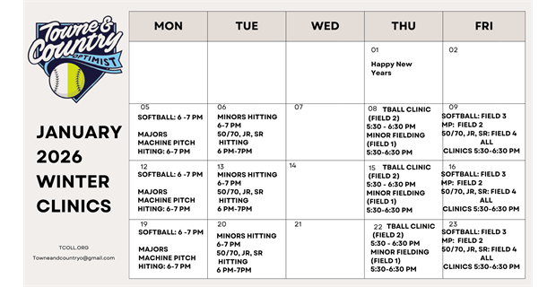 WINTER CLINICS START MONDAY 1/5